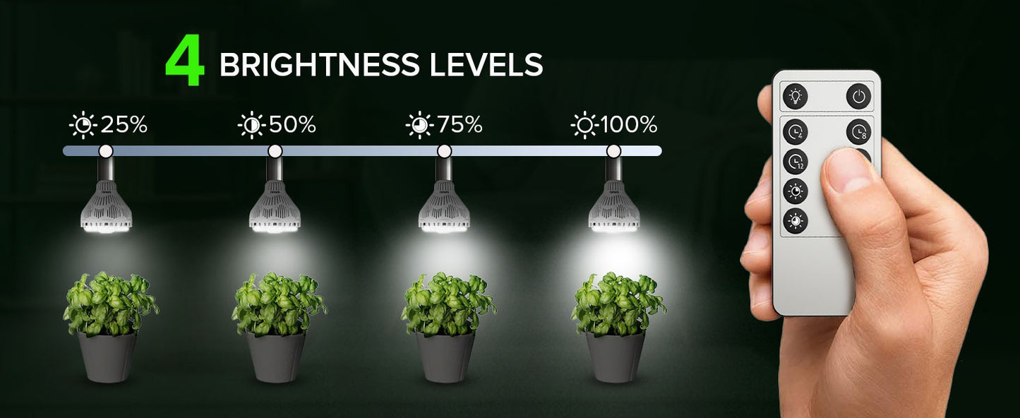 Remote Control panel with brightness levels for plants on a dark background