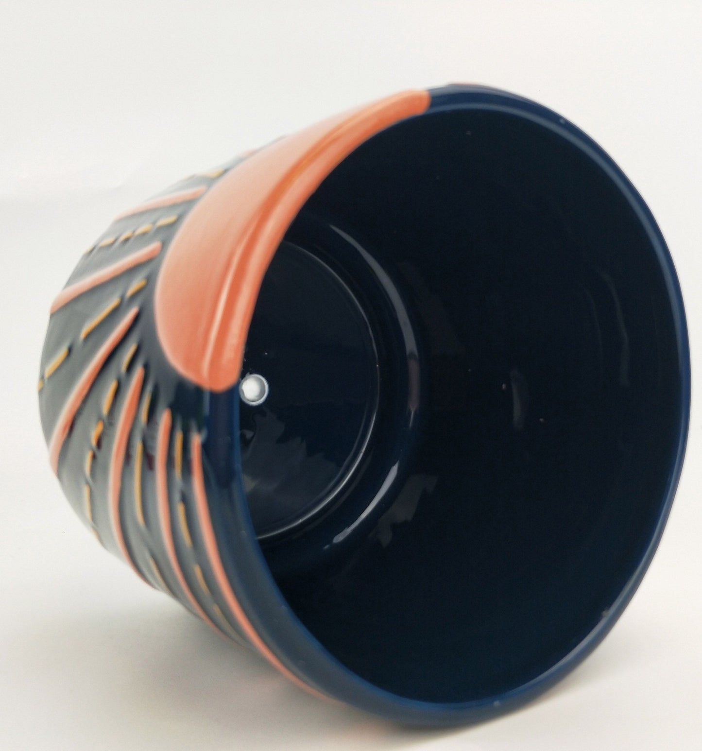 Urban Sunshine Planter – Blue Ceramic Pot with Pink and Orange Accents for Indoor Plants (17cm)