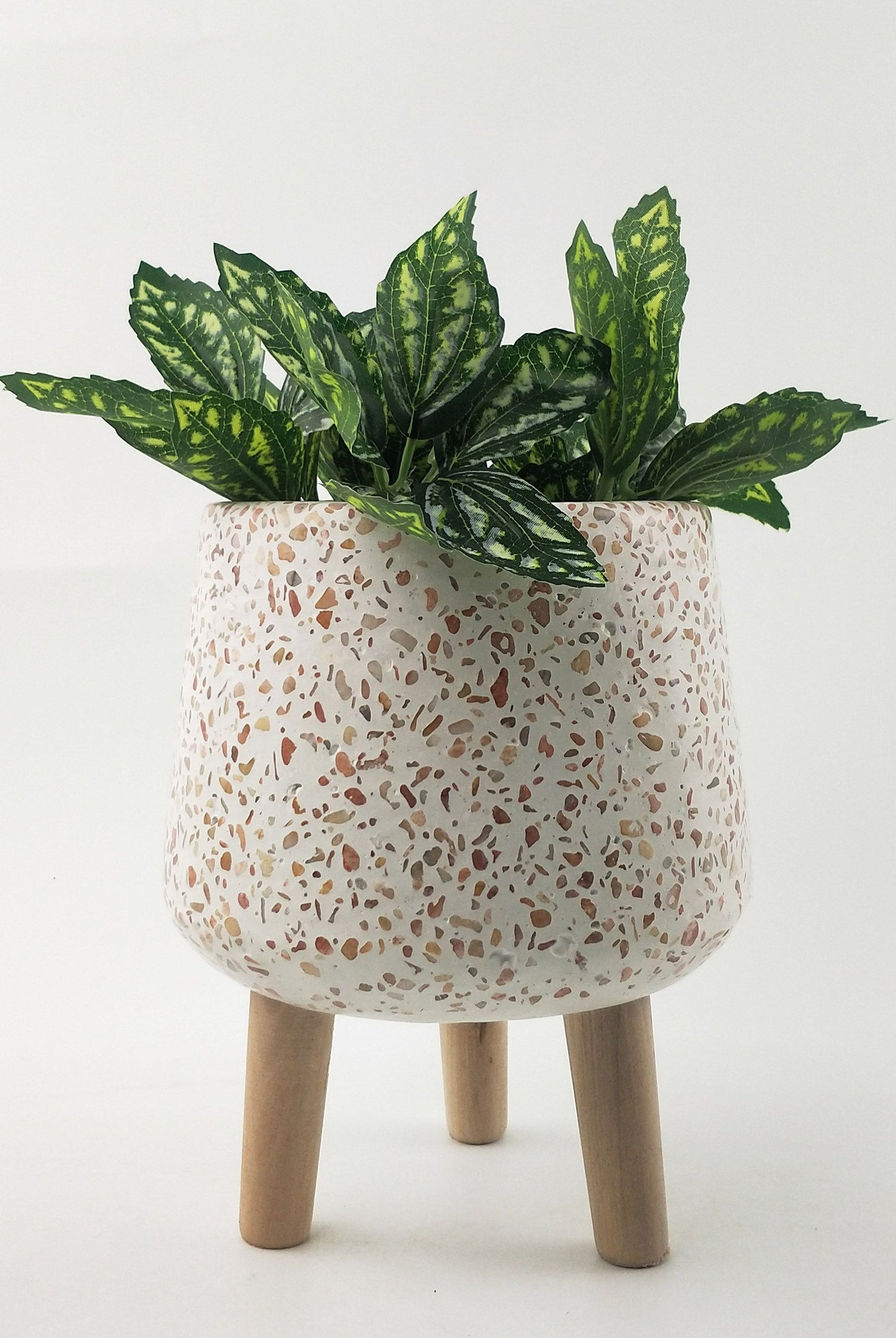Urban Terrazzo Planter with Legs – Orange & Pink Concrete Pot for Indoor Plants (20cm)