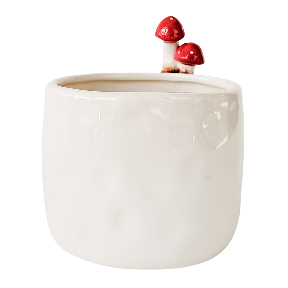 Urban Toadstool Planter – White Ceramic Mushroom-Inspired Pot for Indoor Plants (13cm)