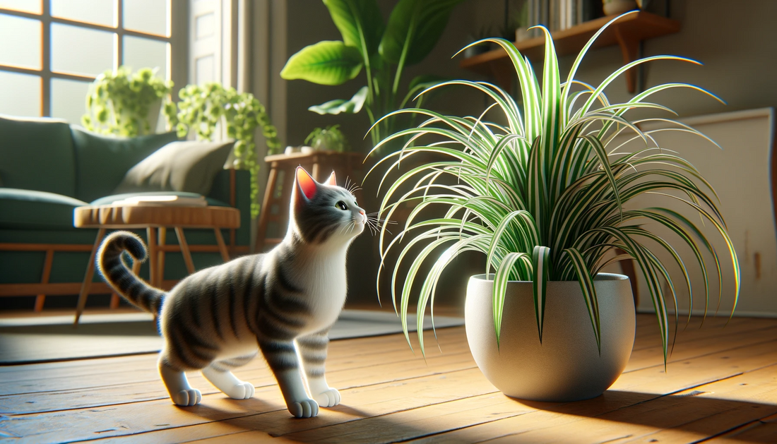 Cat with a Spider Plant