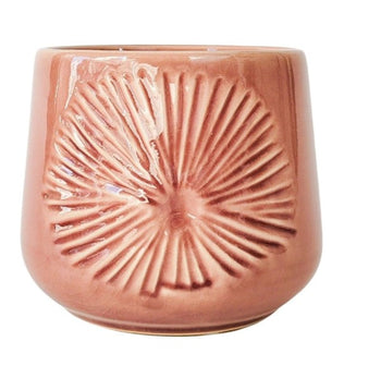 Urban Burst Planter – Salmon Ceramic Pot with Radial Textured Design for Indoor Plants (13cm)