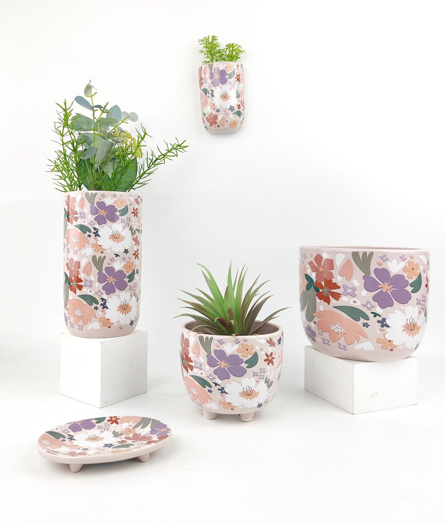 Urban Mae Floral Planter – Colourful Ceramic Pot with Floral Pattern for Small Indoor Plants (10cm)