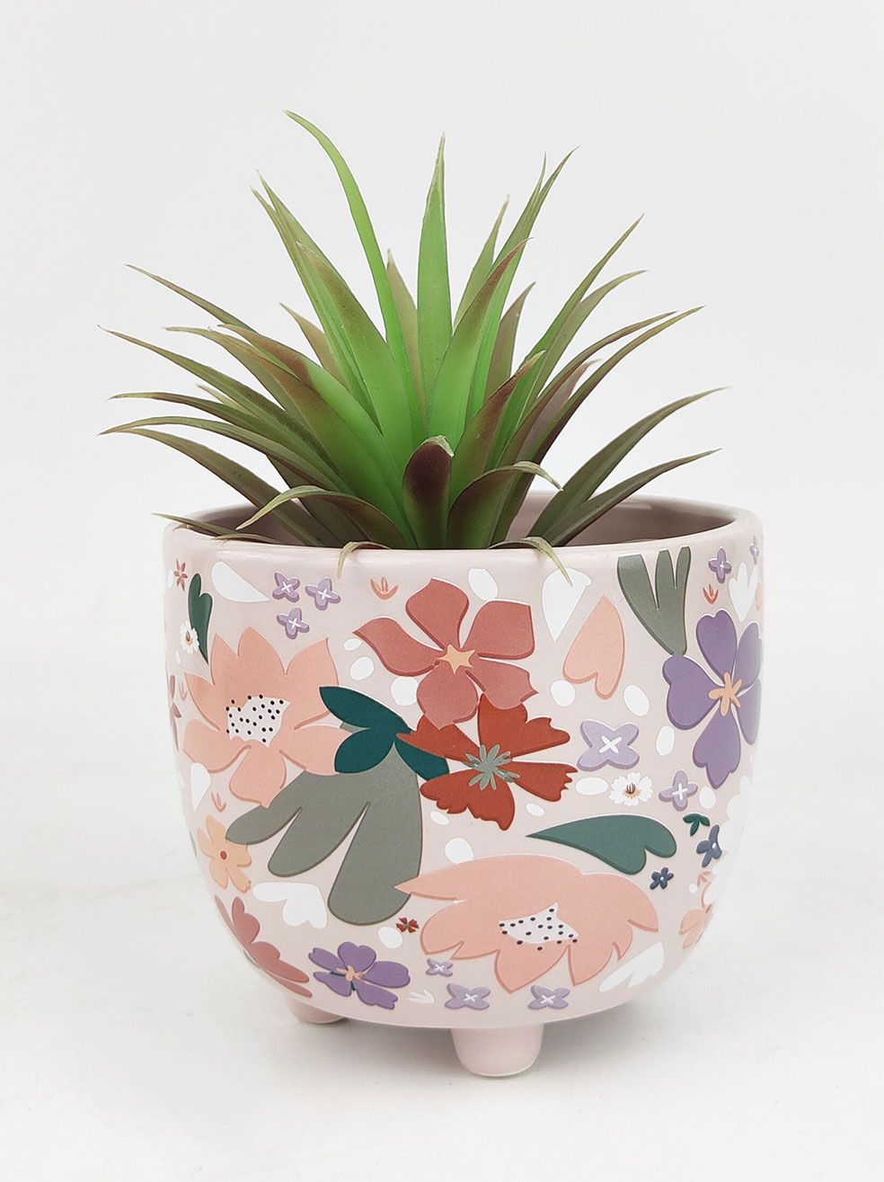 Urban Mae Floral Planter – Colourful Ceramic Pot with Floral Pattern for Small Indoor Plants (10cm)