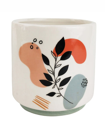 Urban Marziah Abstract Foliage Planter – Pink, Blue, Black, and Mustard Ceramic Pot for Indoor Plants (13cm)