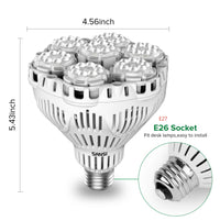 LED bulb with dimensions and socket type on a white background