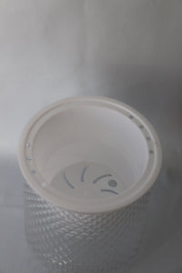 Clear plastic self-watering planter with water reservoir for easy care