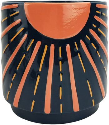 Urban Sunshine Planter – Blue Ceramic Pot with Pink and Orange Accents for Indoor Plants (17cm)