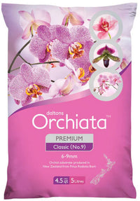 Dultons Orchiaita orchid substrate packaging with orchid images on a pink background